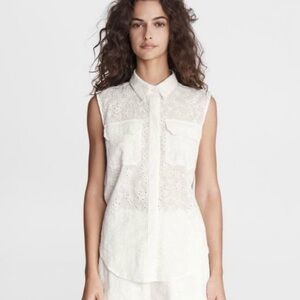 Rag & Bone April Eyelet Sleeveless Shirt Size Large 100% Cotton Minimalist